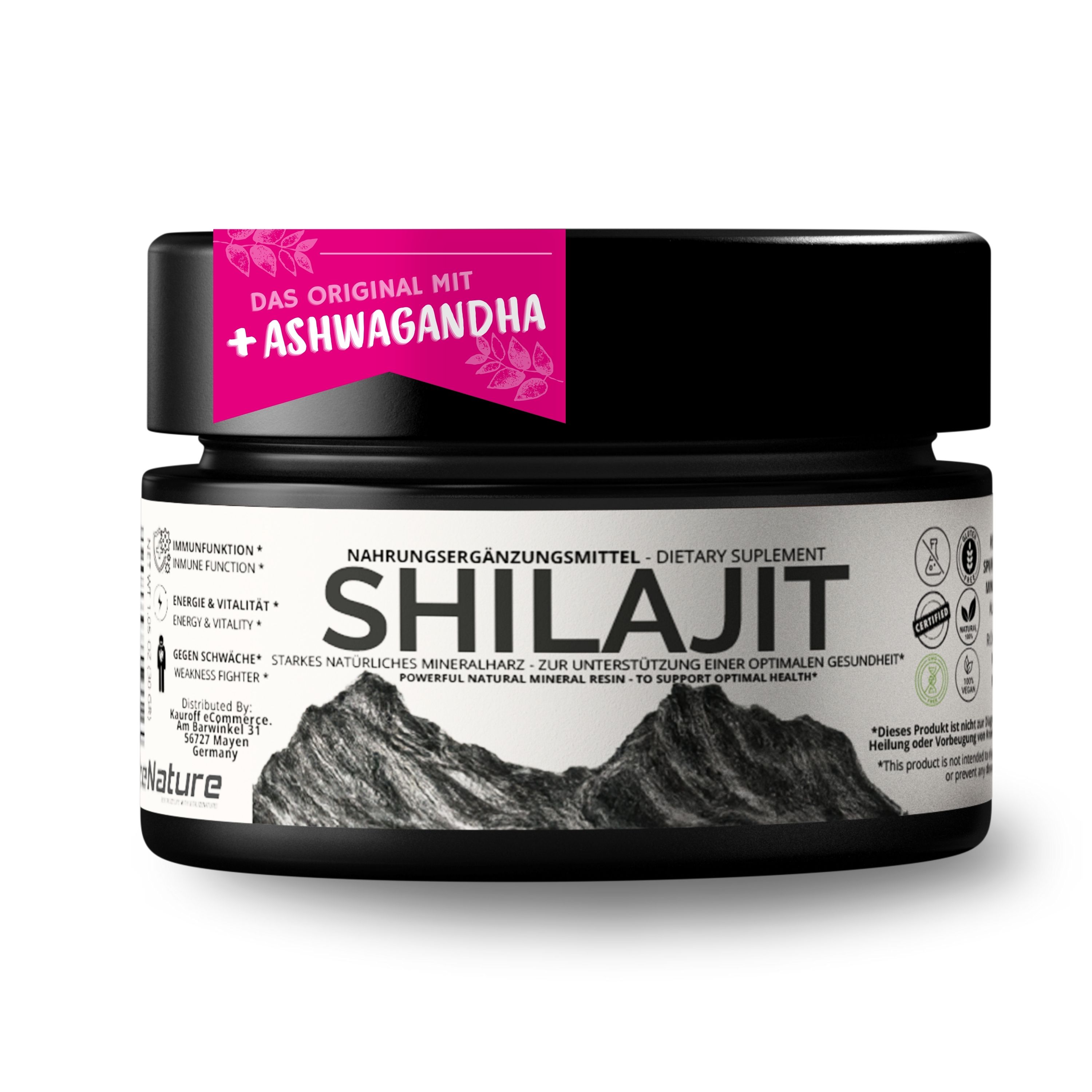 VitalizeNature - Shilajit - 30g Shilajit Original + Ashwagandha - natürliches Himalaya Shilajit - 500mg Shilajit Resin pro Tagesdosis & 100mg Ashwanganda - Shijalit & Ayurvedischer Kräutermischung #1