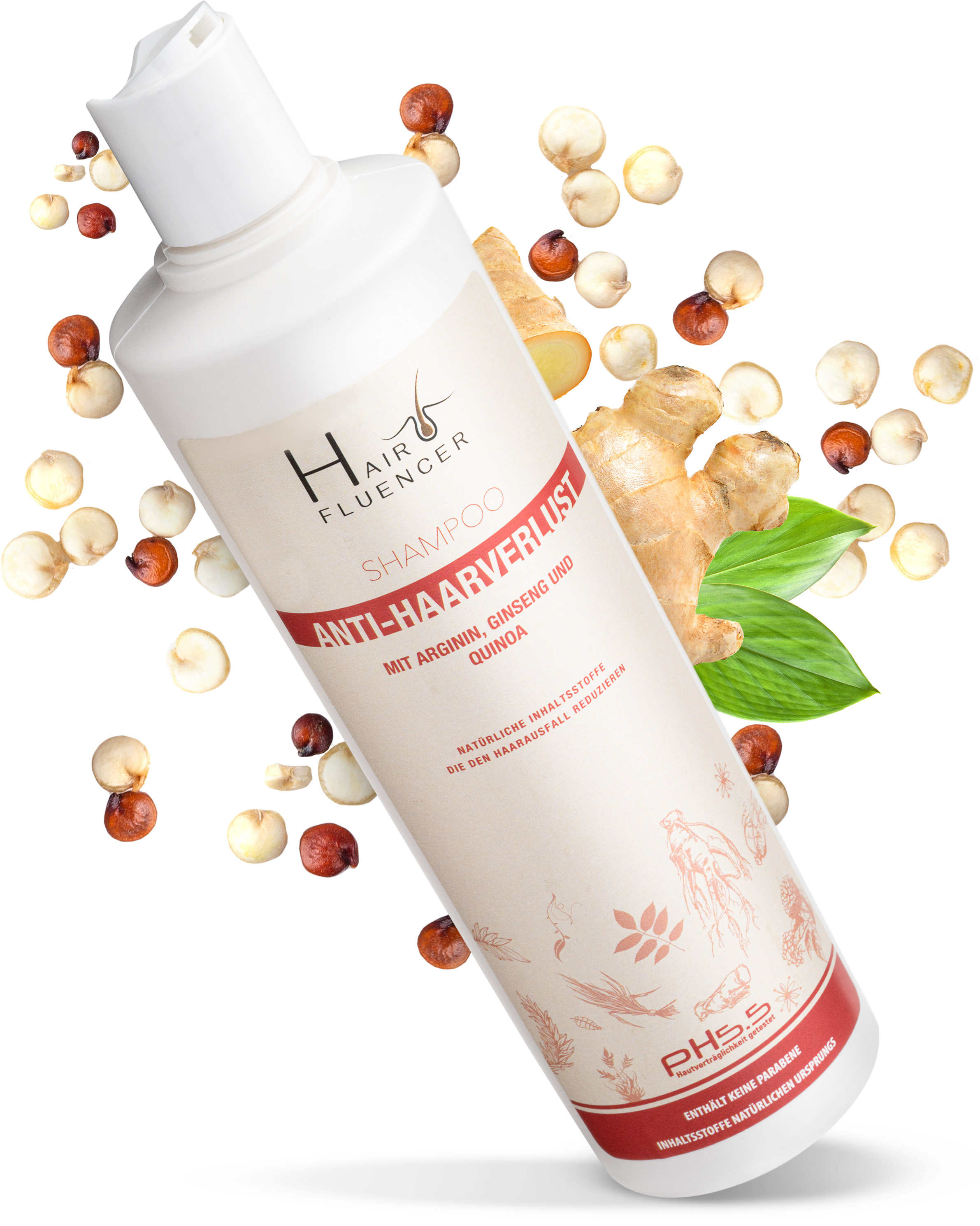 Hairfluencer Anti-Haarverlust Shampoo mit Arginin Ginseng & Quinoa pH5.5 Ohne Parabene - Natürliche Inhaltsstoffe - Vegan