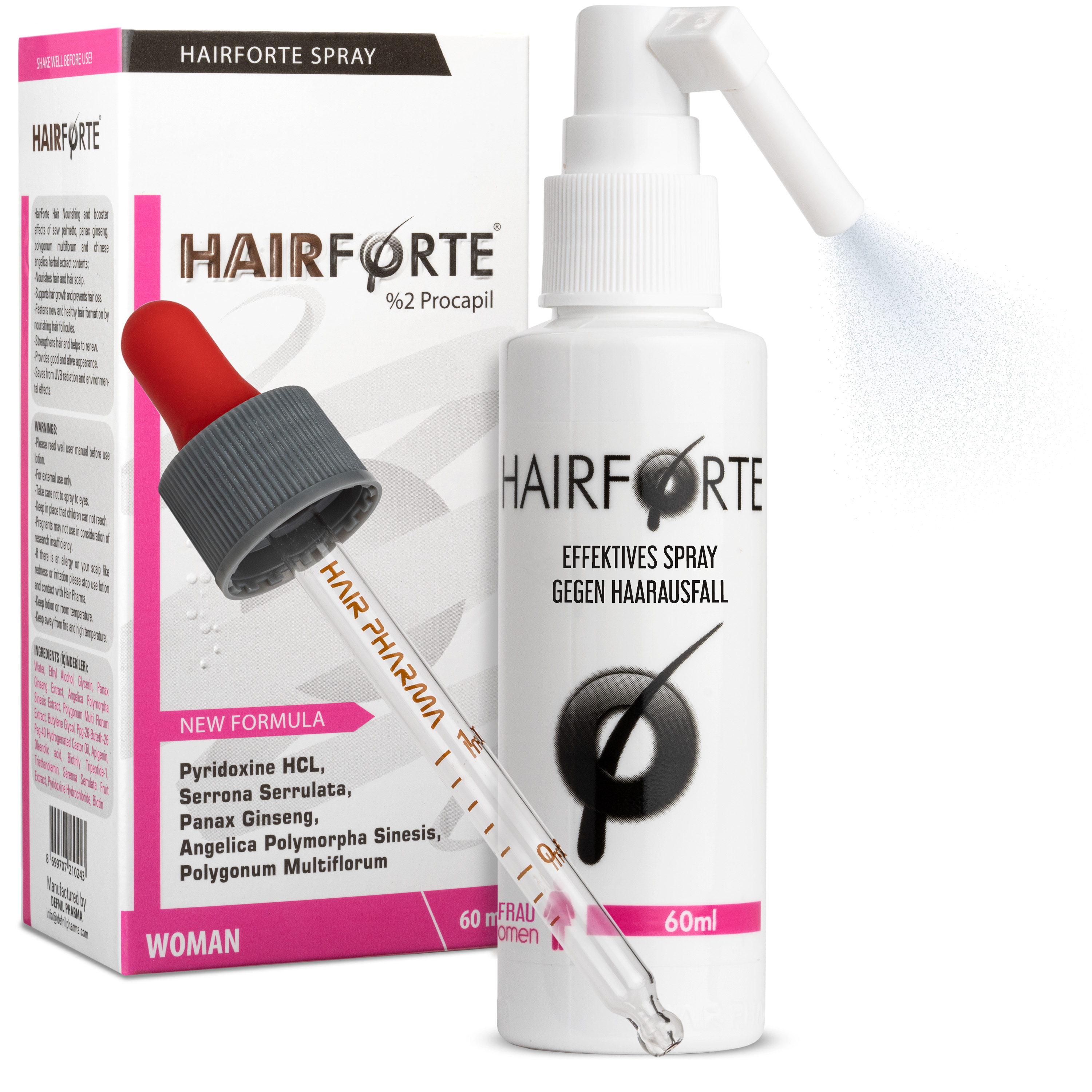 Hairforte Spray für Frauen 2% Procapil gegen Haarverlust DHT Blocker