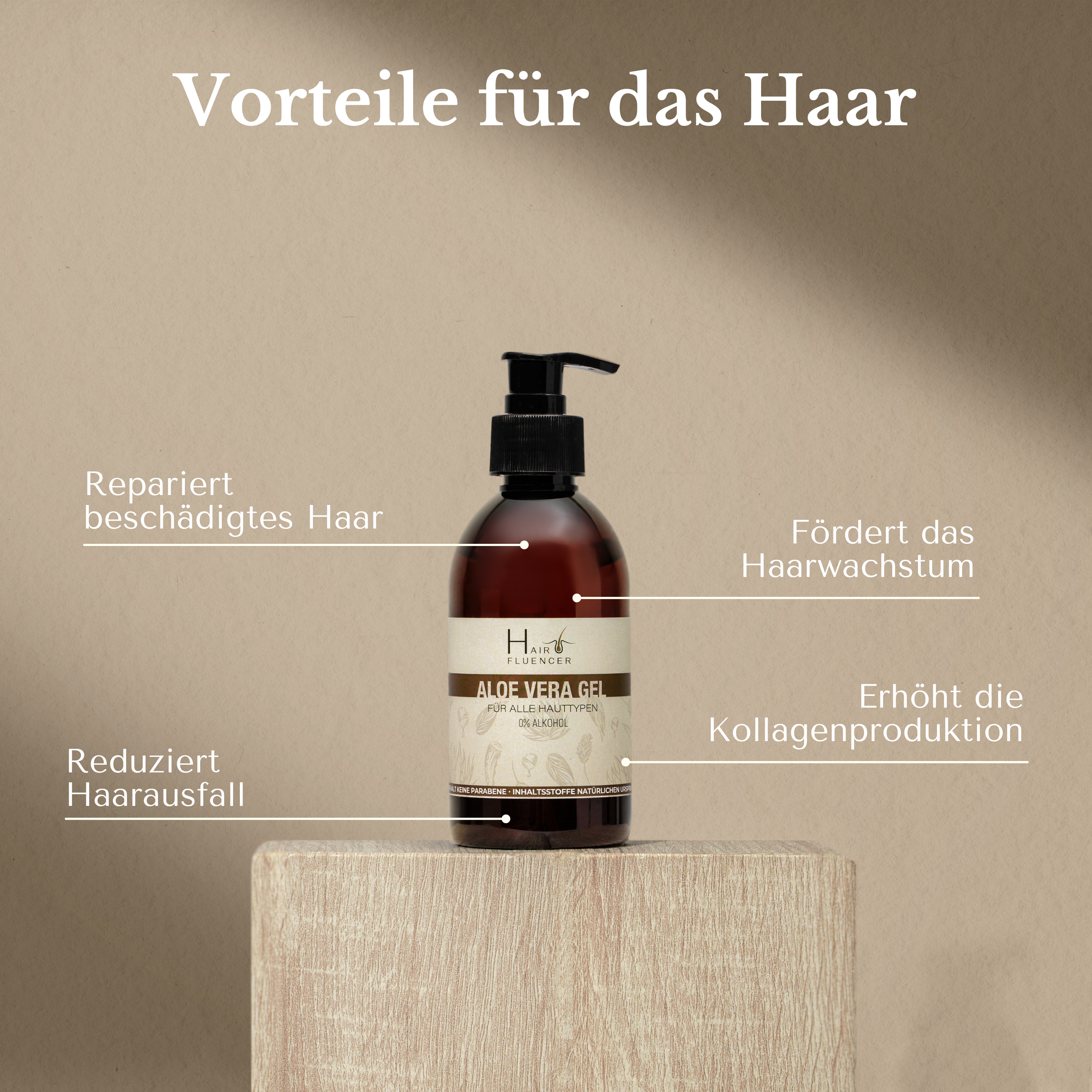 Hairfluencer Aloe Vera Gel aus 100% Blattsaft (250ml) Bio Aloe Vera Gel zur Pflege von Haut und Haare - feuchtigkeitsspendend und entzündungshemmend - Aloe Vera gegen Pickel und Akne