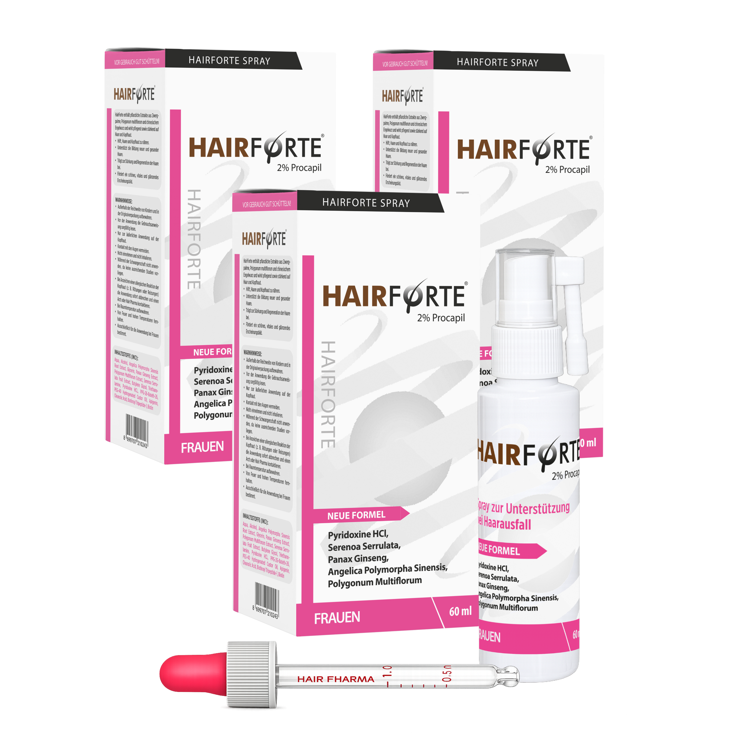 Spray Hairforte per Donna con il 2% di Procapil – Confezione Risparmio da 3, 3 x 60 ml