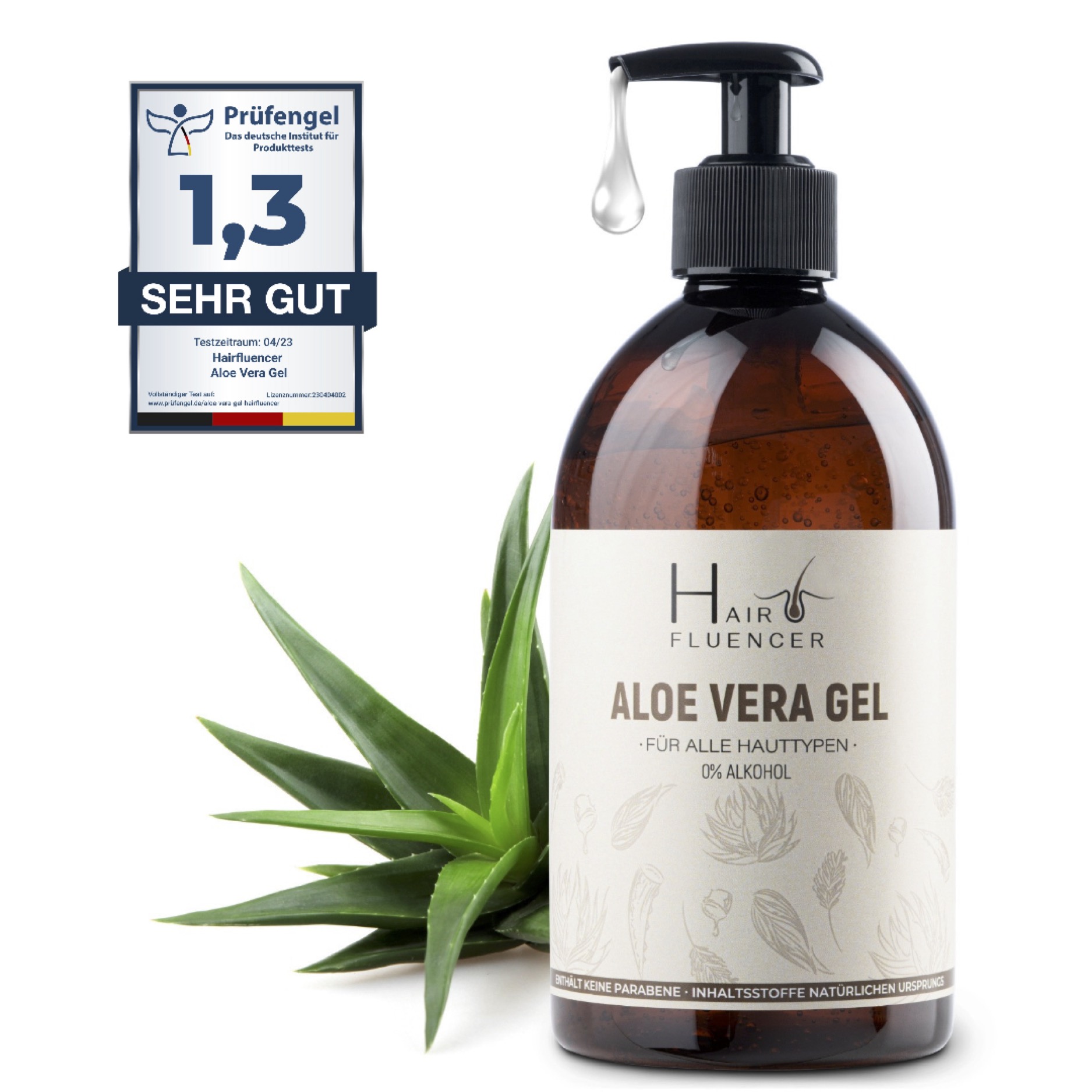 Hairfluencer Aloe Vera Gel aus 100% Blattsaft (250ml) Bio Aloe Vera Gel zur Pflege von Haut und Haare - feuchtigkeitsspendend und entzündungshemmend - Aloe Vera gegen Pickel und Akne