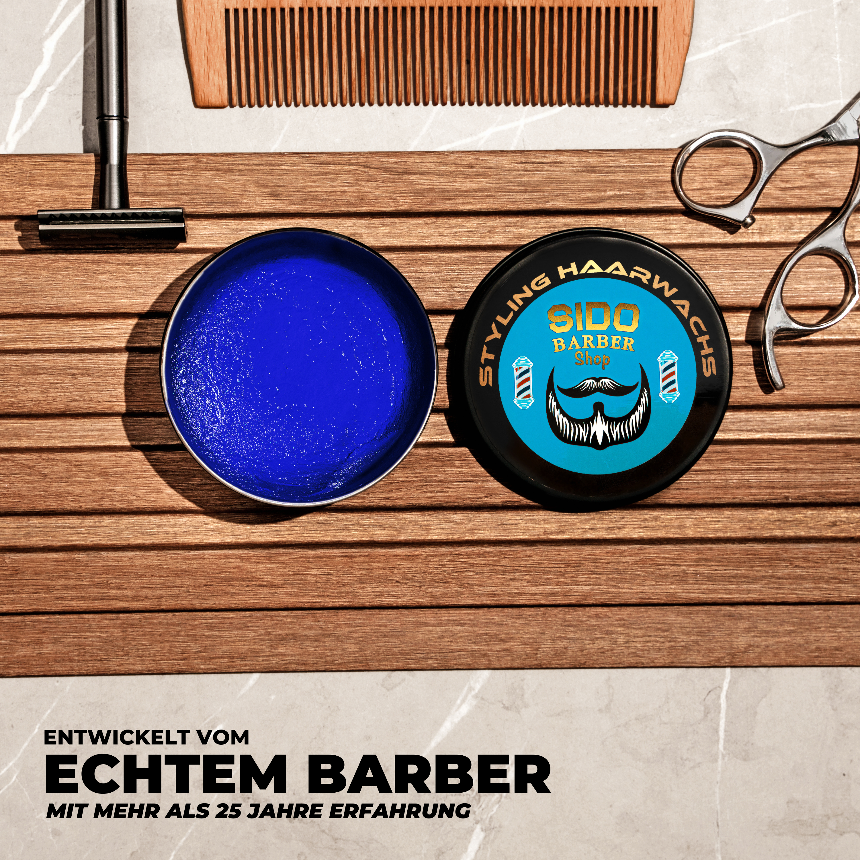 SIDO BARBER Shop Haarwachs Männer (Blau) Friseur Haar Wachs für starken Halt - Hair Wax für Herren ohne Schmieren, Kleben & Rückstände