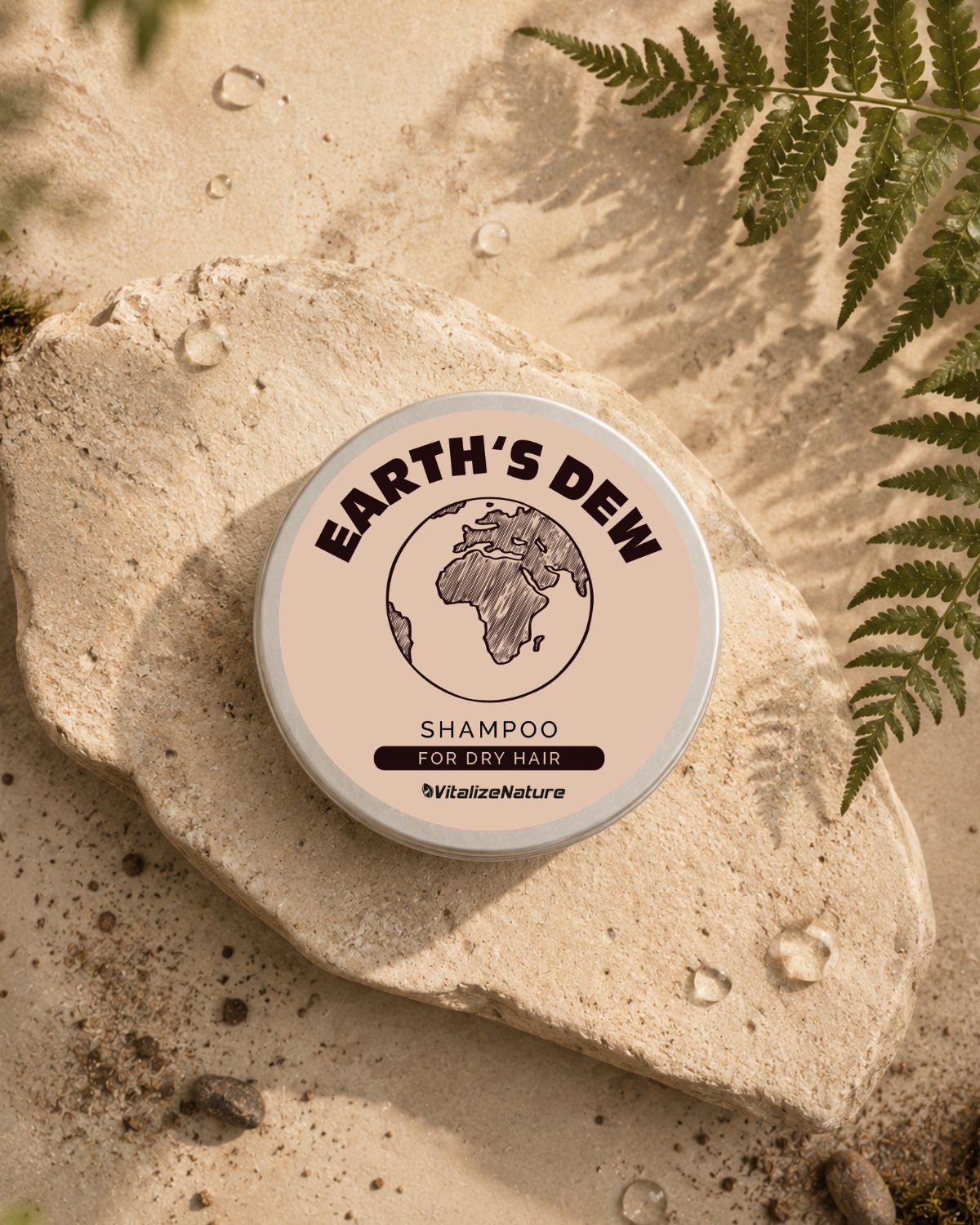 VitalizeNature Earth's Dew Shampoo Solido per capelli secchi – con olio di ricino e olio d'oliva (100 g)