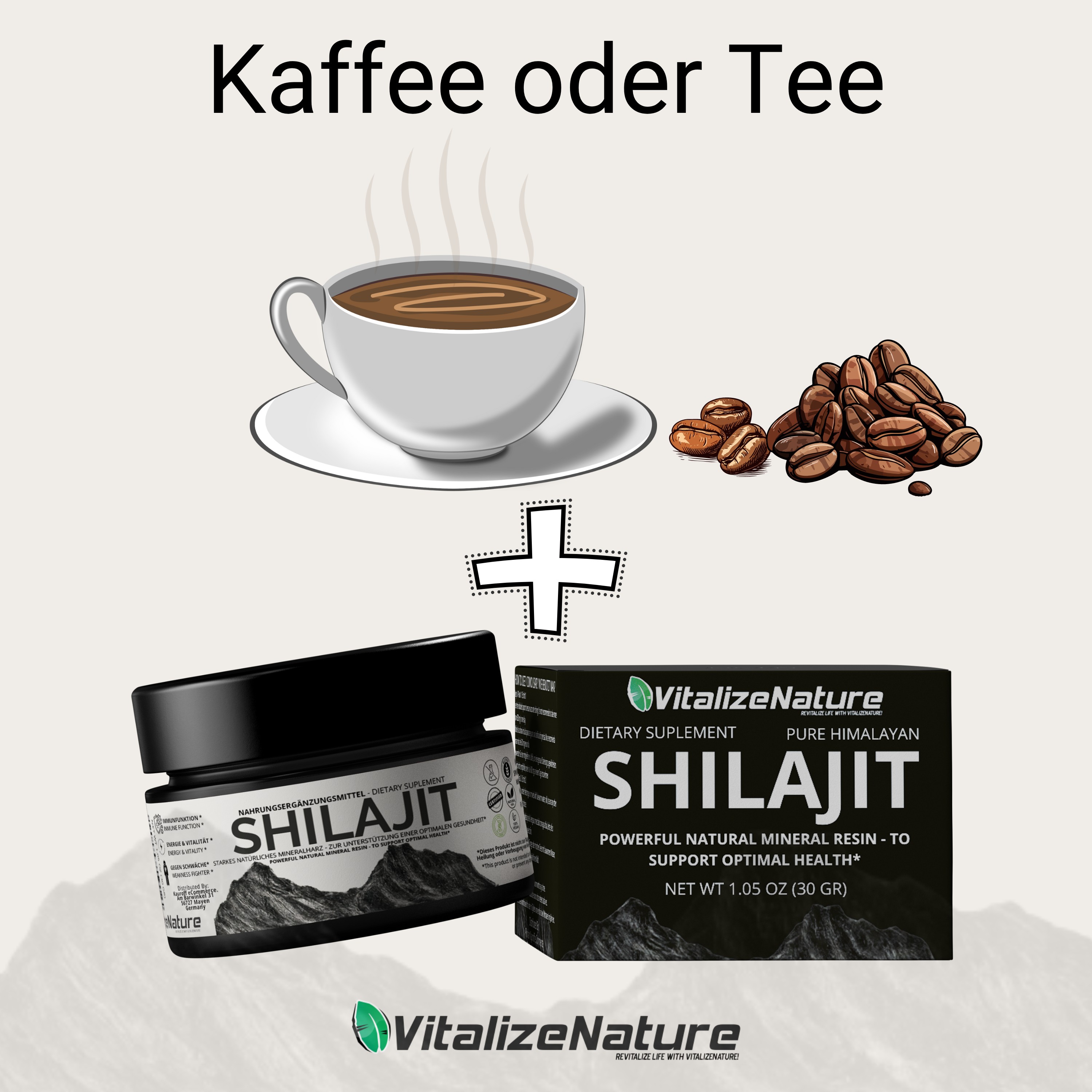 VitalizeNature - Shilajit - 30g Shilajit Original + Ashwagandha - natürliches Himalaya Shilajit - 500mg Shilajit Resin pro Tagesdosis & 100mg Ashwanganda - Shijalit & Ayurvedischer Kräutermischung