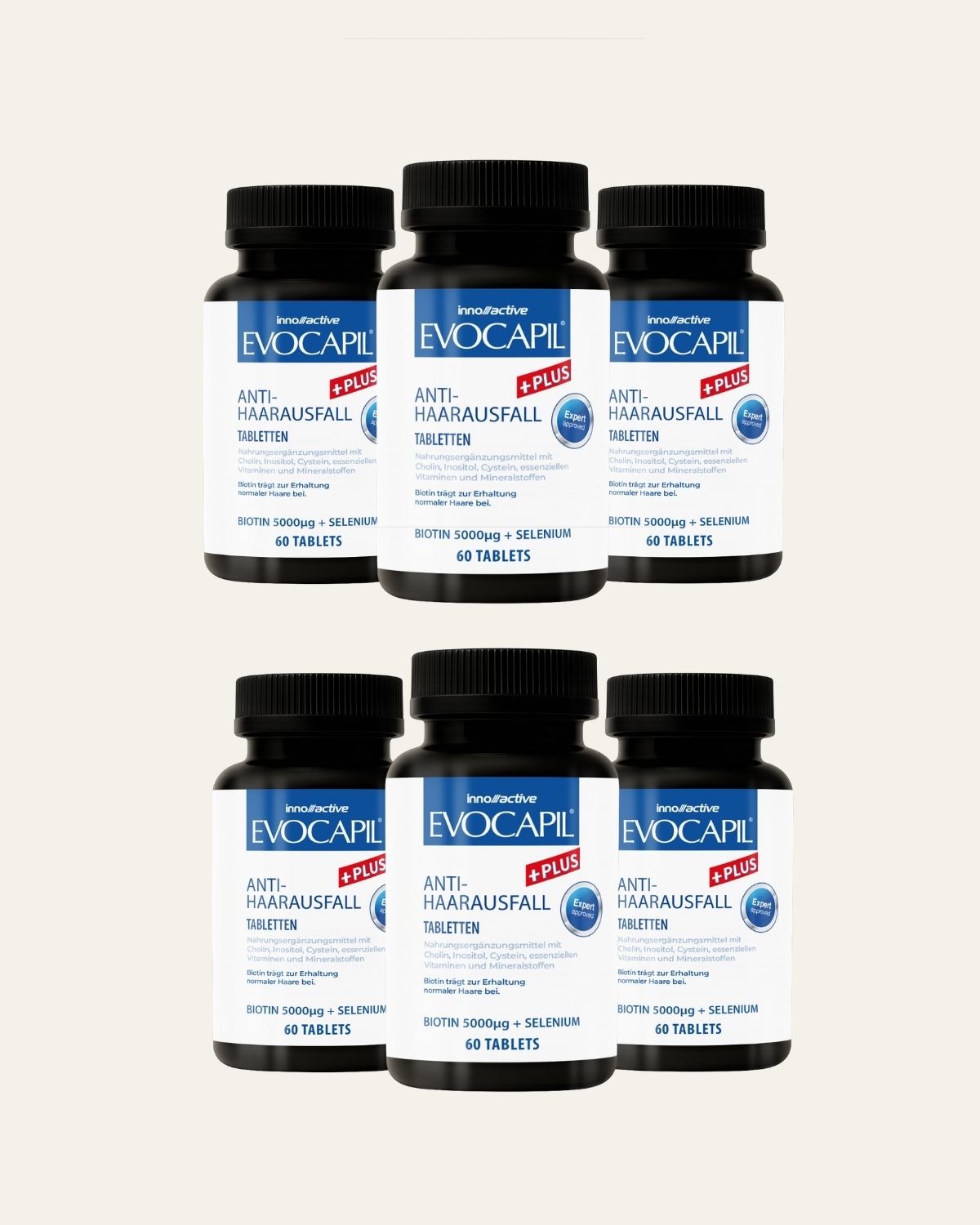 Evocapil Plus Vitamine per Capelli, 6x 60 compresse – con Biotina, Zinco, Selenio e Rame – per Uomo e Donna