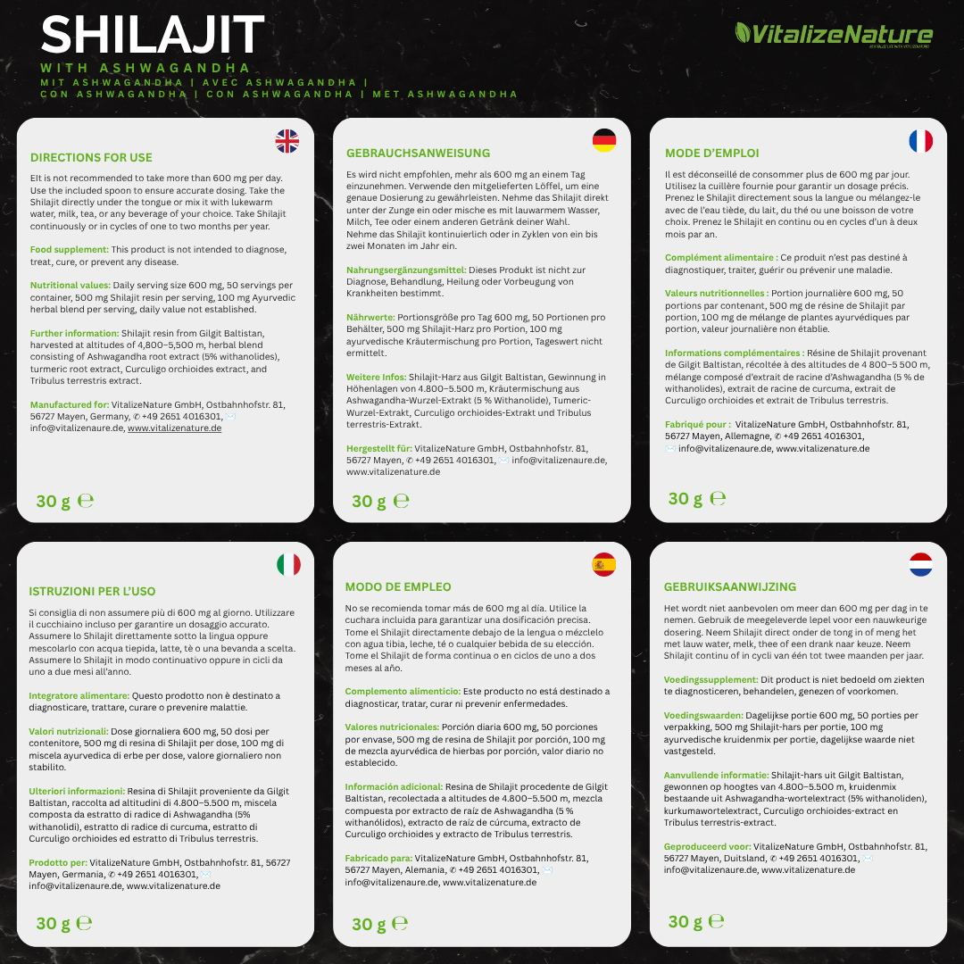 VitalizeNature Shilajit 3x30g – Original Himalaya Harz + Ashwagandha