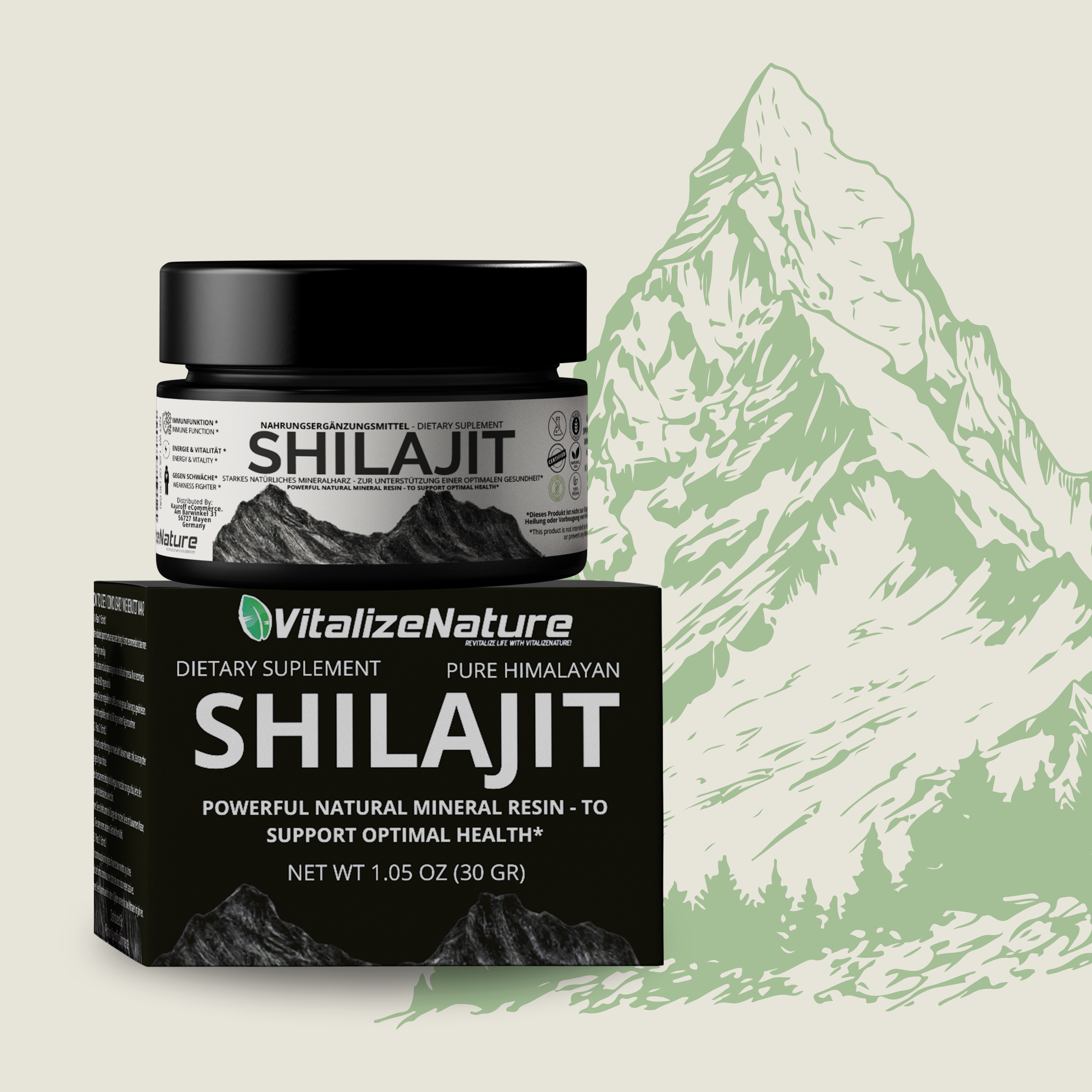 3x VitalizeNature - Shilajit - 30g Shilajit Original + Ashwagandha - natürliches Himalaya Shilajit - 500mg Shilajit Resin pro Tagesdosis & 100mg Ashwanganda