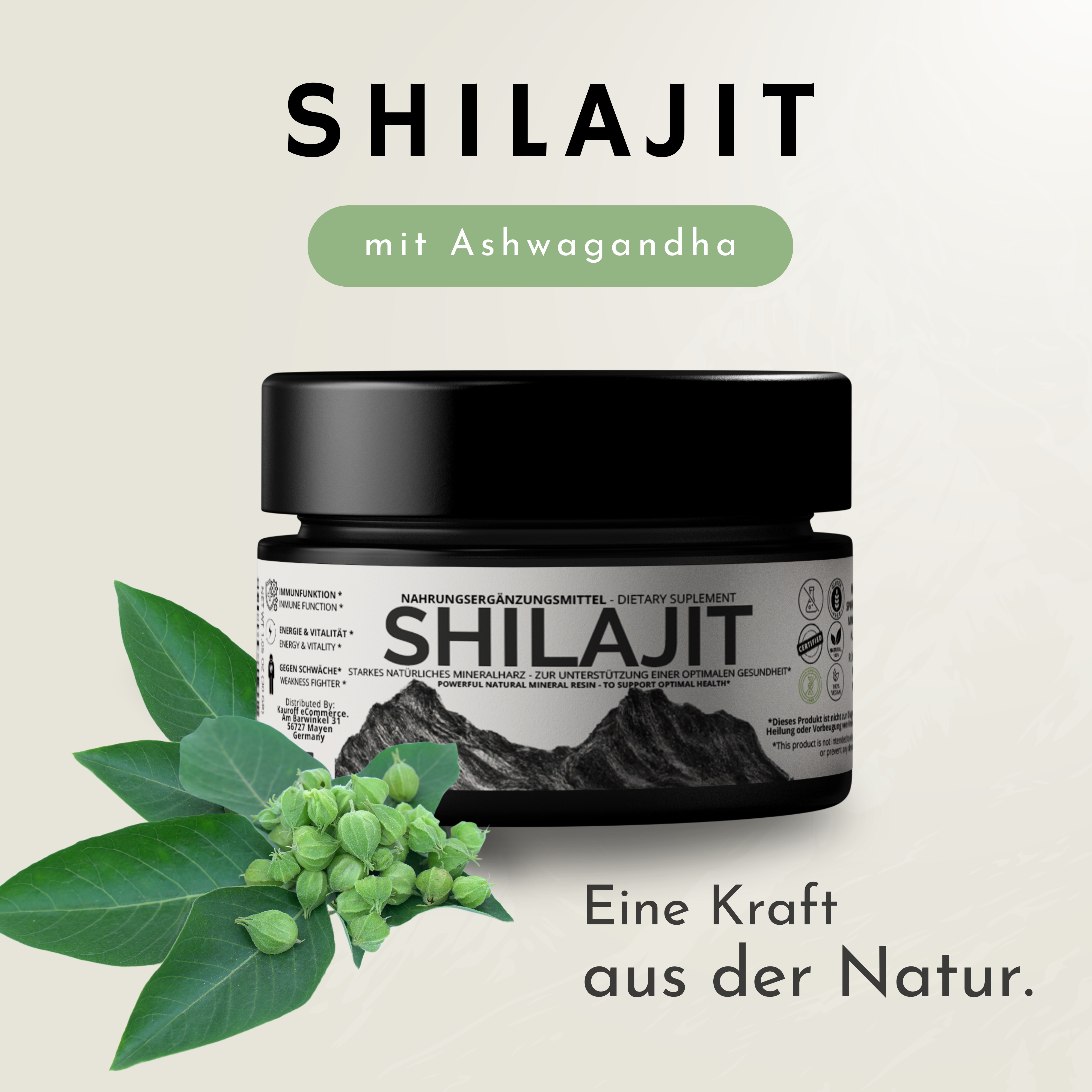 VitalizeNature - Shilajit - 30g Shilajit Original + Ashwagandha - natürliches Himalaya Shilajit - 500mg Shilajit Resin pro Tagesdosis & 100mg Ashwanganda - Shijalit & Ayurvedischer Kräutermischung #1