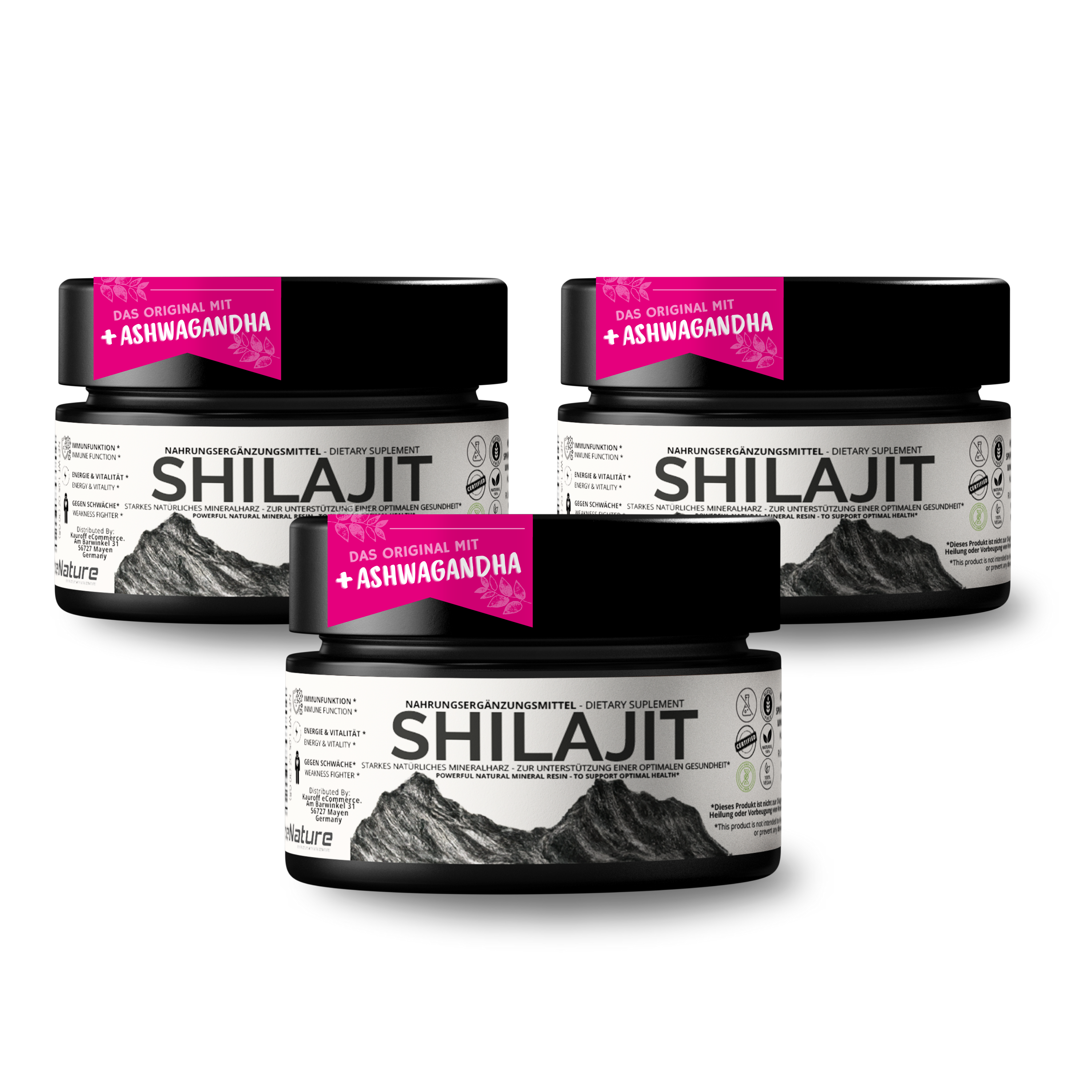 3x VitalizeNature - Shilajit - 30g Shilajit Original + Ashwagandha - natürliches Himalaya Shilajit - 500mg Shilajit Resin pro Tagesdosis & 100mg Ashwanganda