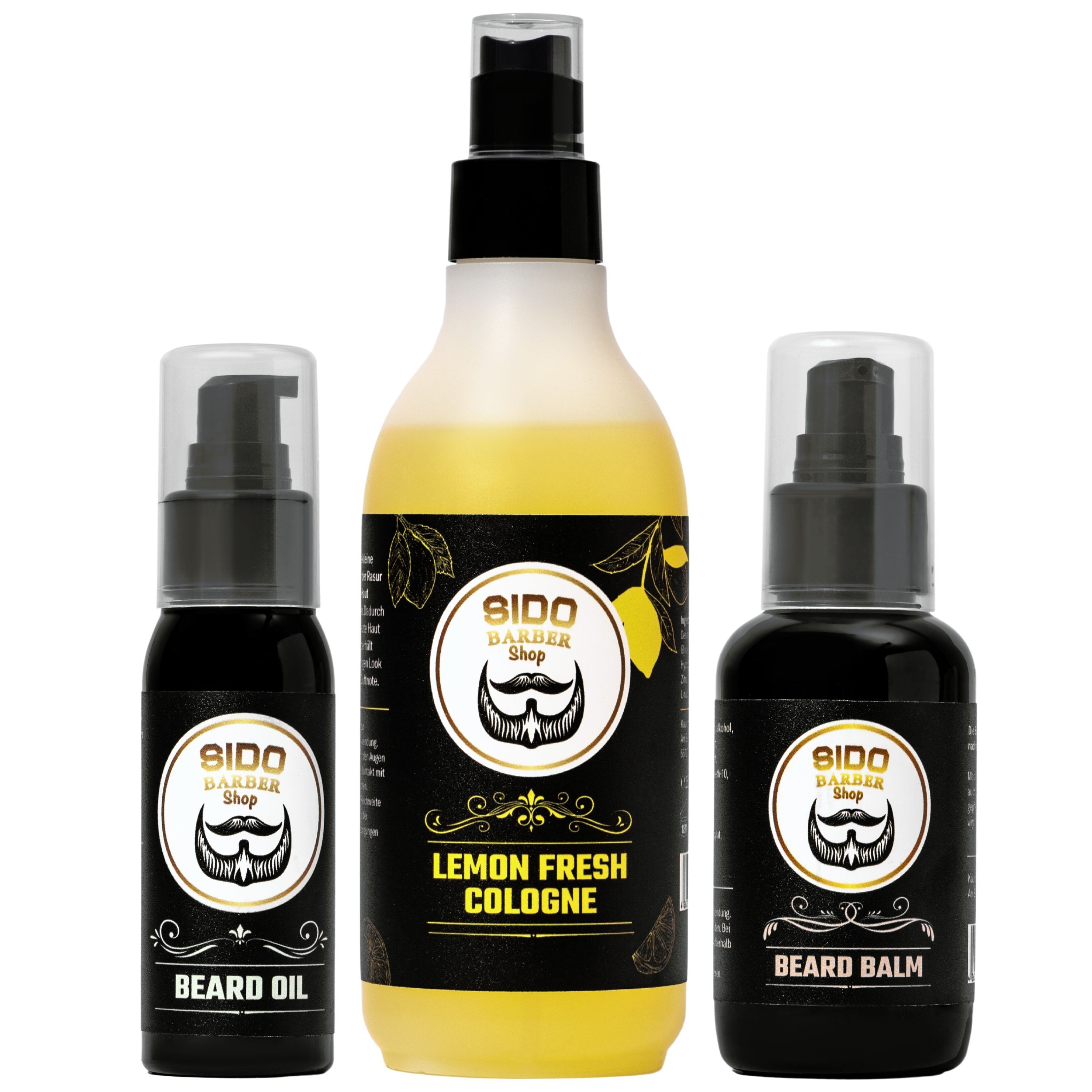 SIDO BARBER - Bartpflege Set - 3er Set aus Bartöl, Bartbalm und Cologne Spray - Bartpflege Produkte für Herren mit wertvollen, natürlichen Inhaltsstoffen - für jeden Bart- und Hauttyp geeignet