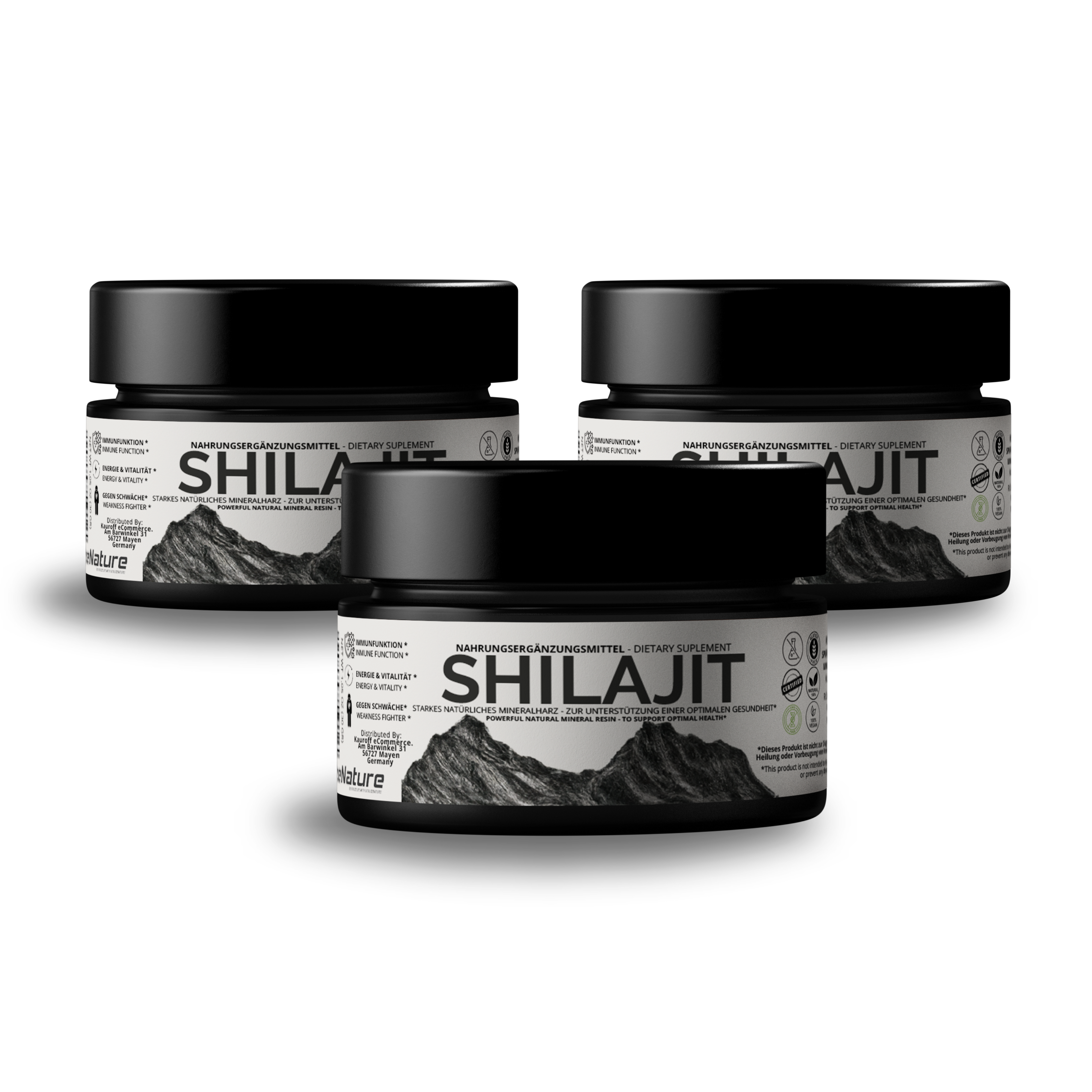 3x VitalizeNature - Shilajit - 30g Shilajit Original + Ashwagandha - natürliches Himalaya Shilajit - 500mg Shilajit Resin pro Tagesdosis & 100mg Ashwanganda