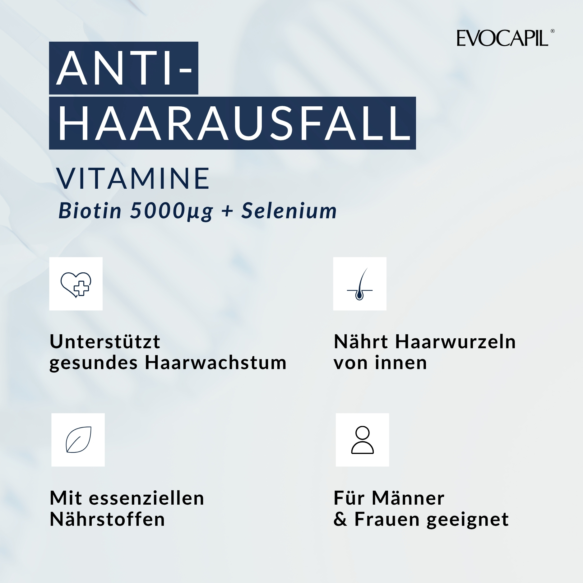 Evocapil Plus Vitamines Cheveux, 60 comprimés – avec biotine, zinc, sélénium et cuivre