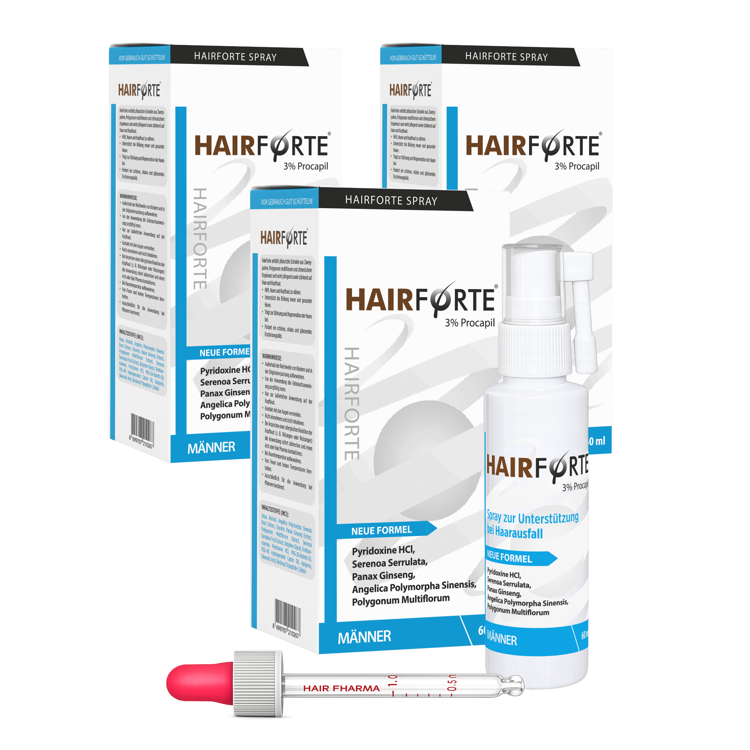 Hairforte Spray 3% Procapil per Uomo – Trattamento per il Cuoio Capelluto, Confezione Risparmio (3 x 60 ml)