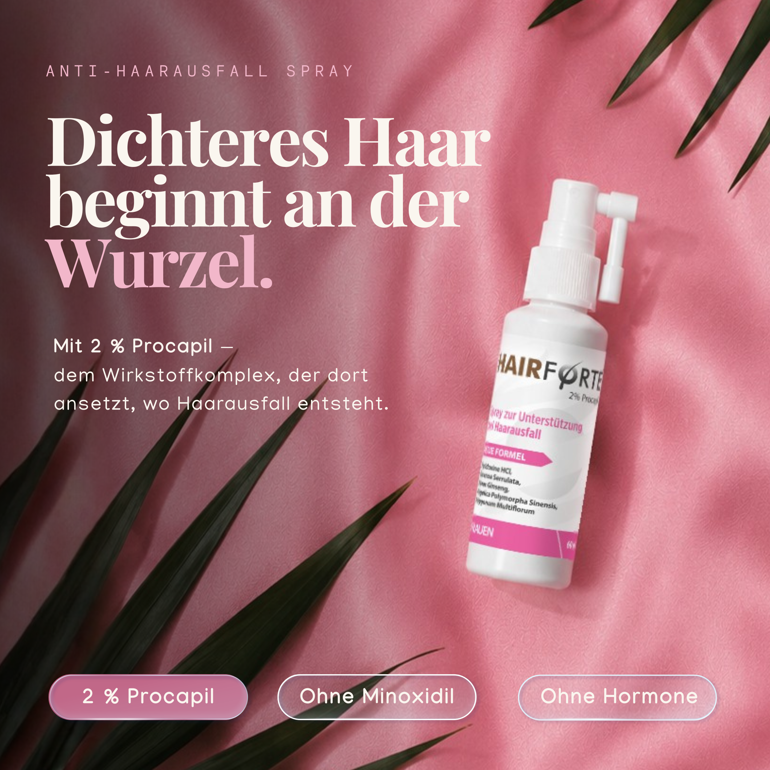 Spray Hairforte per Donna con il 2% di Procapil – Confezione Risparmio da 3, 3 x 60 ml