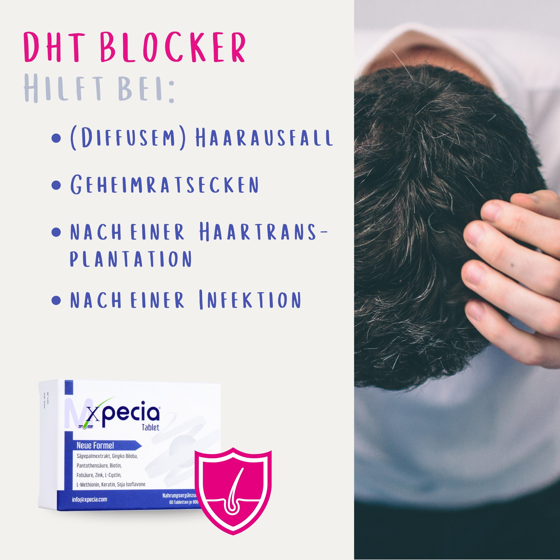 Xpecia Tabletten für Männer – Natürlicher DHT-Blocker gegen Haarausfall - 6 Stück