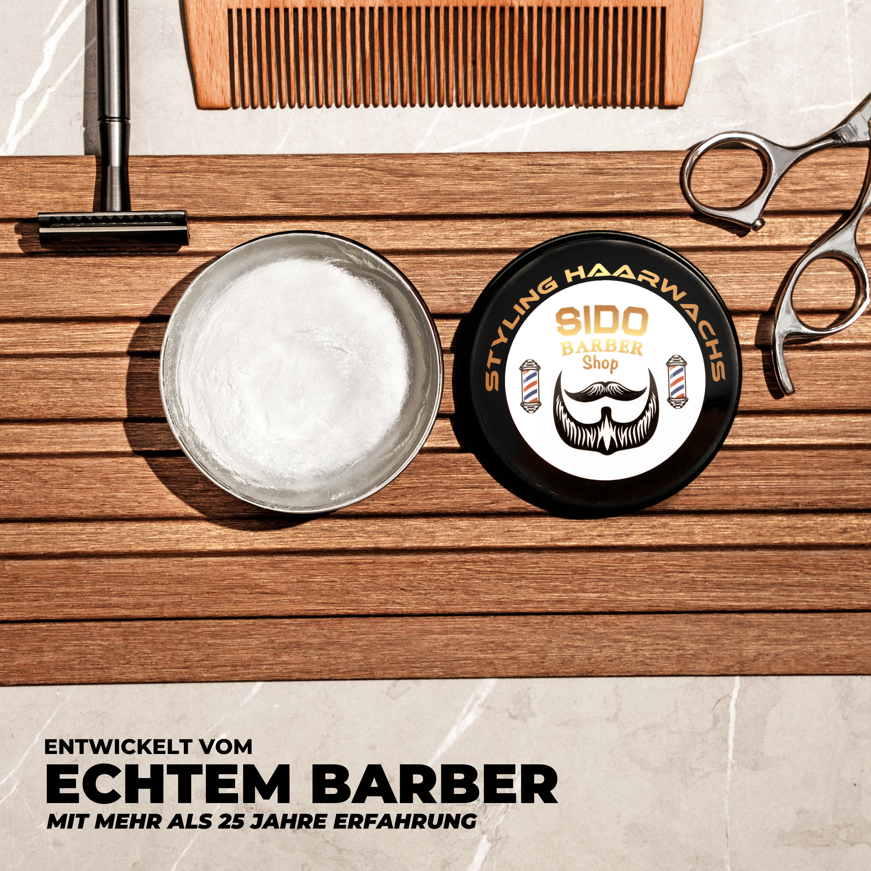SIDO BARBER Shop Haarwachs Männer mit Farbe (Weiß) - Friseur Haar Wachs für starken Halt - Hair Wax für Herren ohne Schmieren, Kleben & Rückstände
