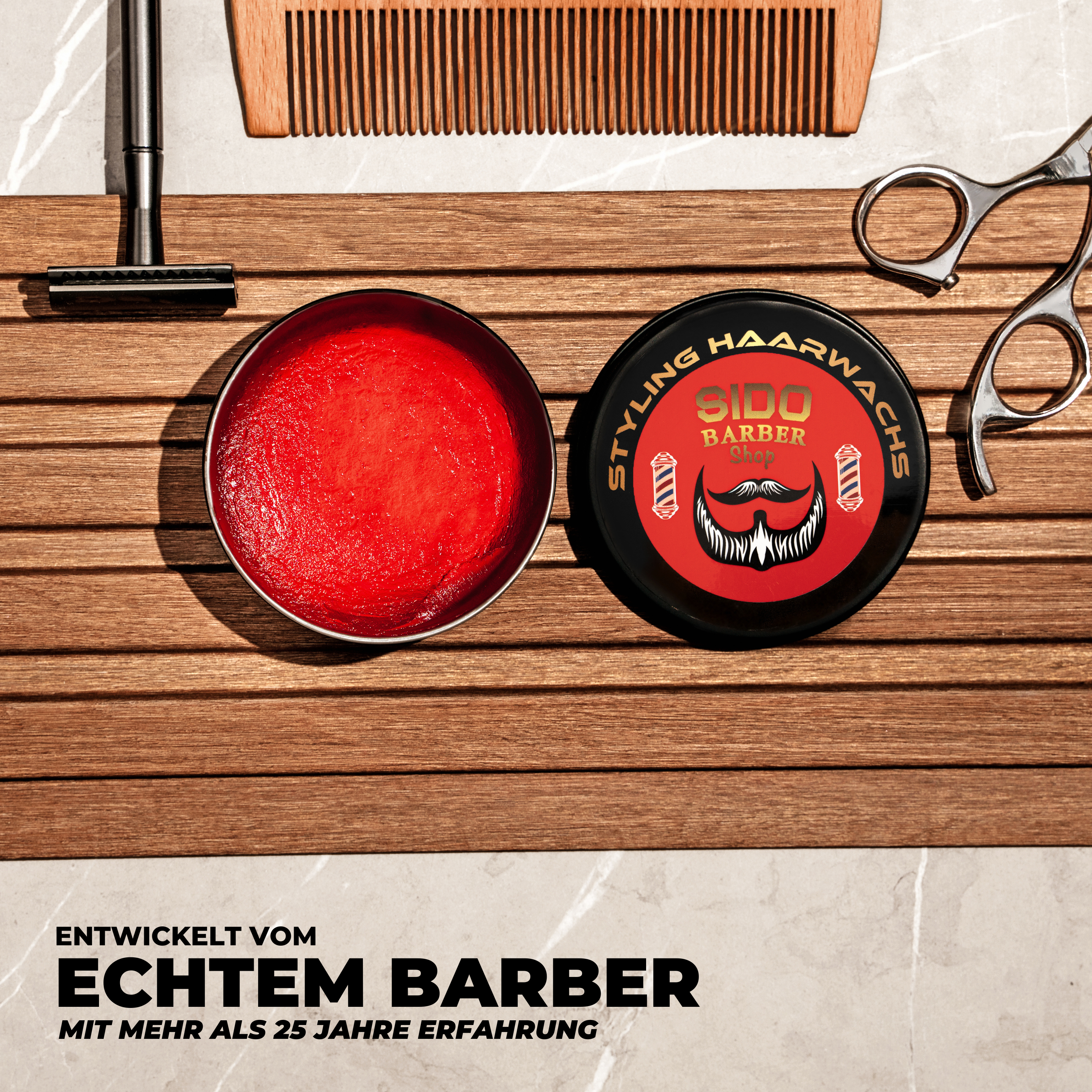 SIDO BARBER Shop Haarwachs Männer mit Farbe (Rot) - Friseur Haar Wachs für starken Halt - Hair Wax für Herren ohne Schmieren, Kleben & Rückstände