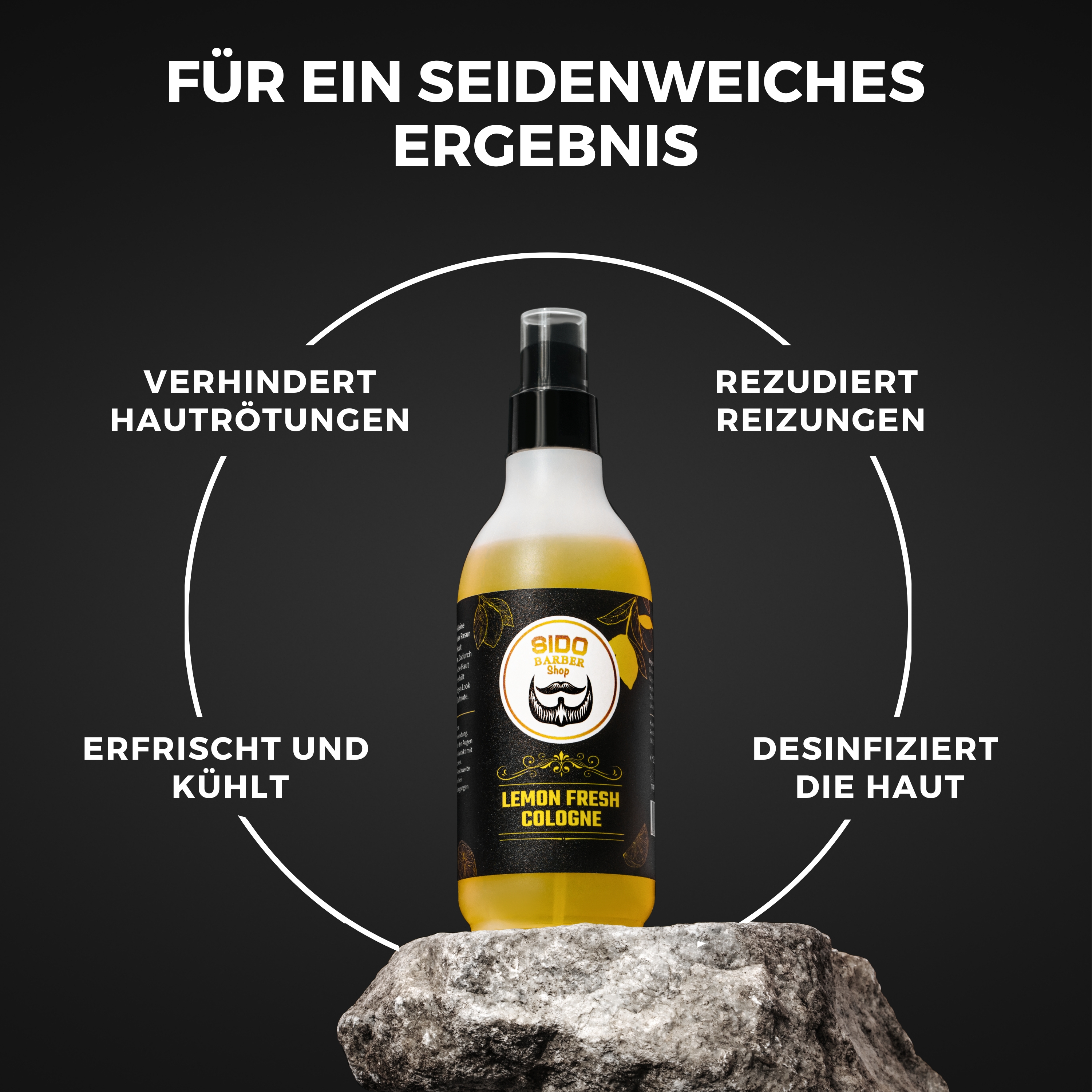 SIDO BARBER Cologne Spray After Shave Herren (250ml, Fresh Lemon) - Barber Spray for Men nach der Rasur - Rasierwasser Spray zur Pflege nach der Rasur - Beruhigt die Haut nach dem Rasieren