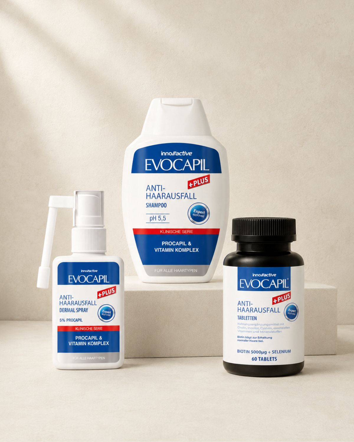 Evocapil Plus Set Cura Capelli – Trattamento 1 Mese (Shampoo, Spray e Vitamine)