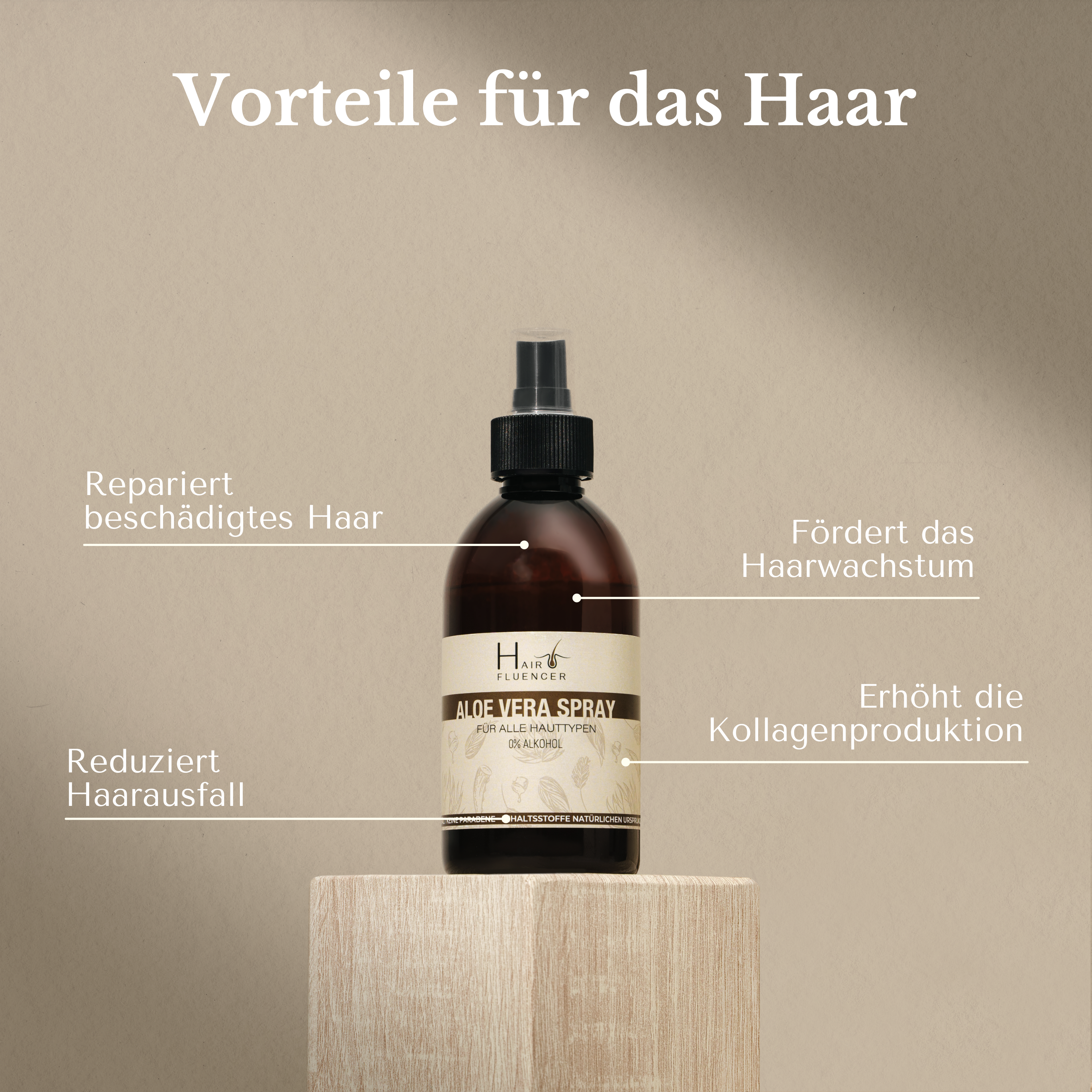 Hairfluencer Bio Aloe Vera Spray ohne Alkohol aus Blattsaft zur Pflege von Haut und Haare - feuchtigkeitsspendend und entzündungshemmend - gegen Pickel und Akne ohne Parabene