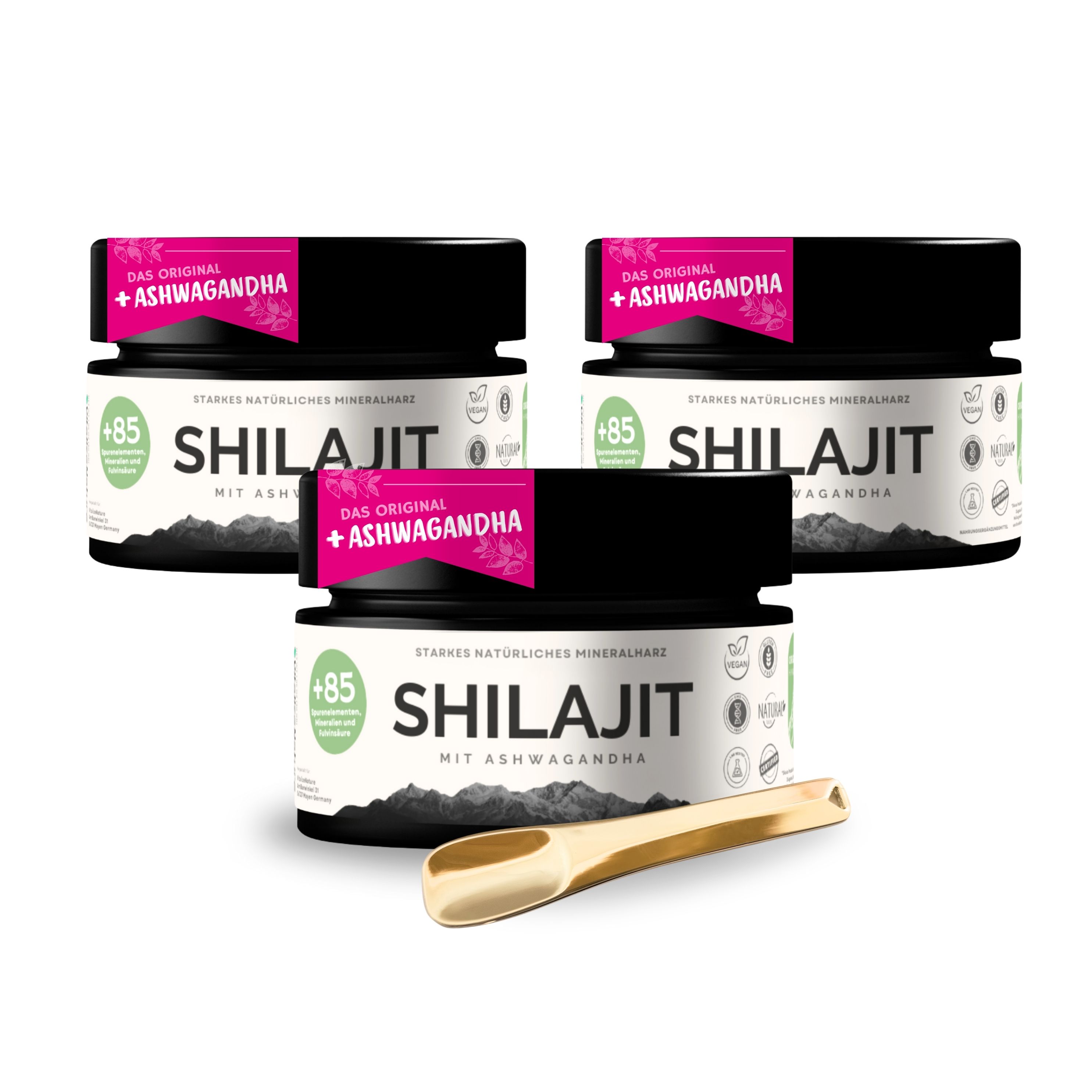 3x VitalizeNature - Shilajit - 30g Shilajit Original + Ashwagandha - natürliches Himalaya Shilajit - 500mg Shilajit Resin pro Tagesdosis & 100mg Ashwanganda