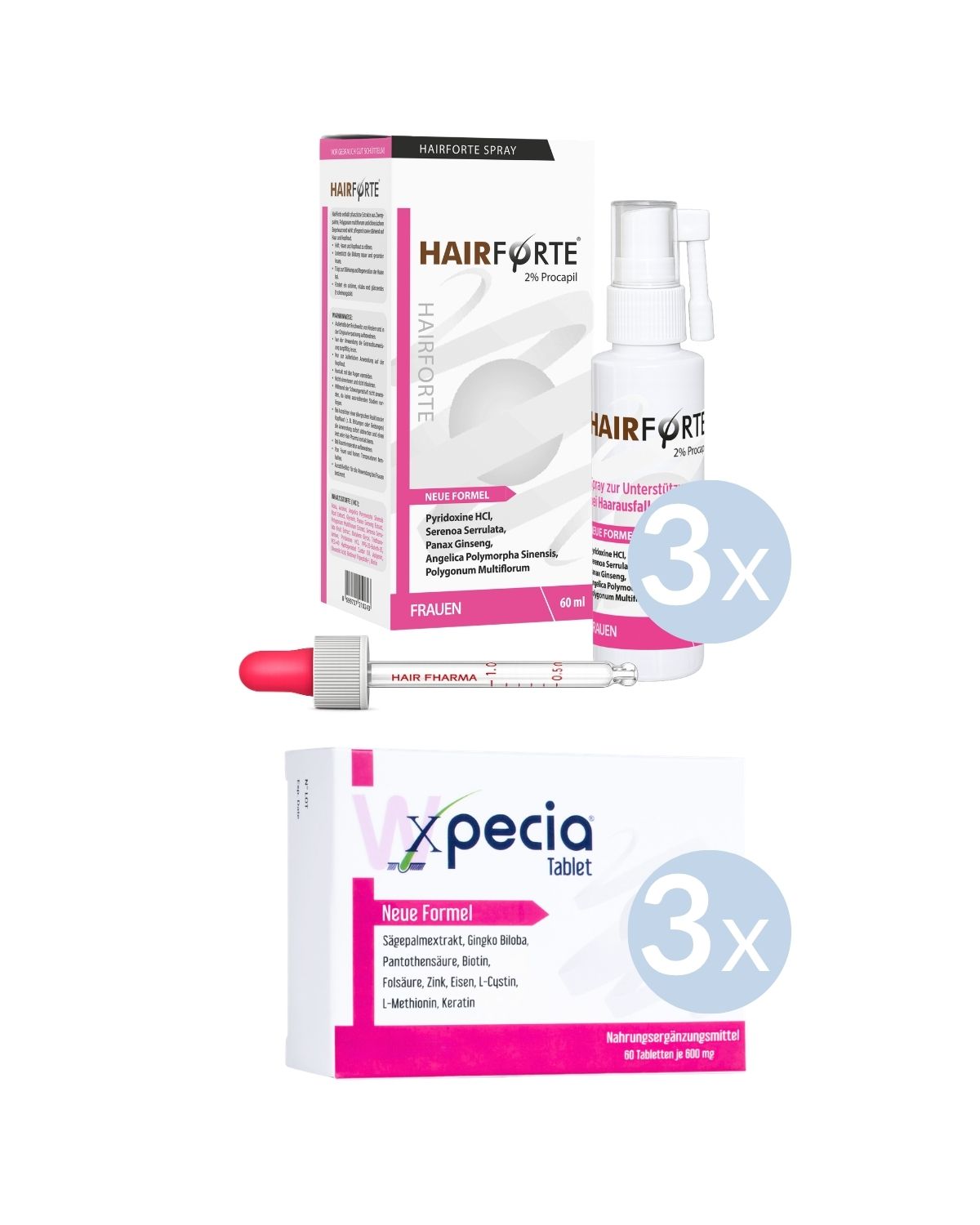 Haar-Routine Set für Frauen - Xpecia Tabletten & Hairforte Spray 3 Monate