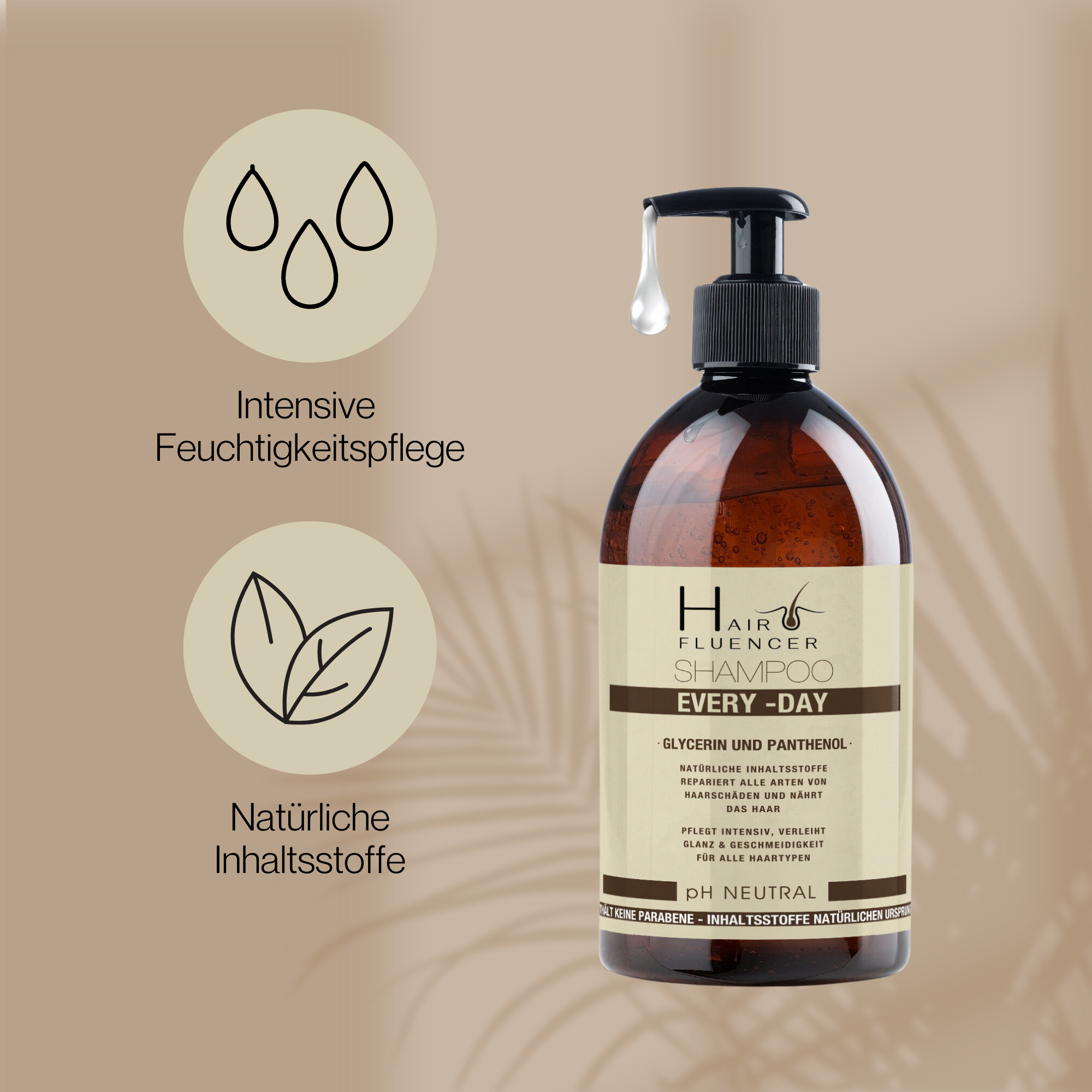 Hairfluencer Every Day Shampoo Natürliche Inhaltsstoffe Repariert alle Arten von HaarschädenpH 5.5 mit Panthenol und Glycerin